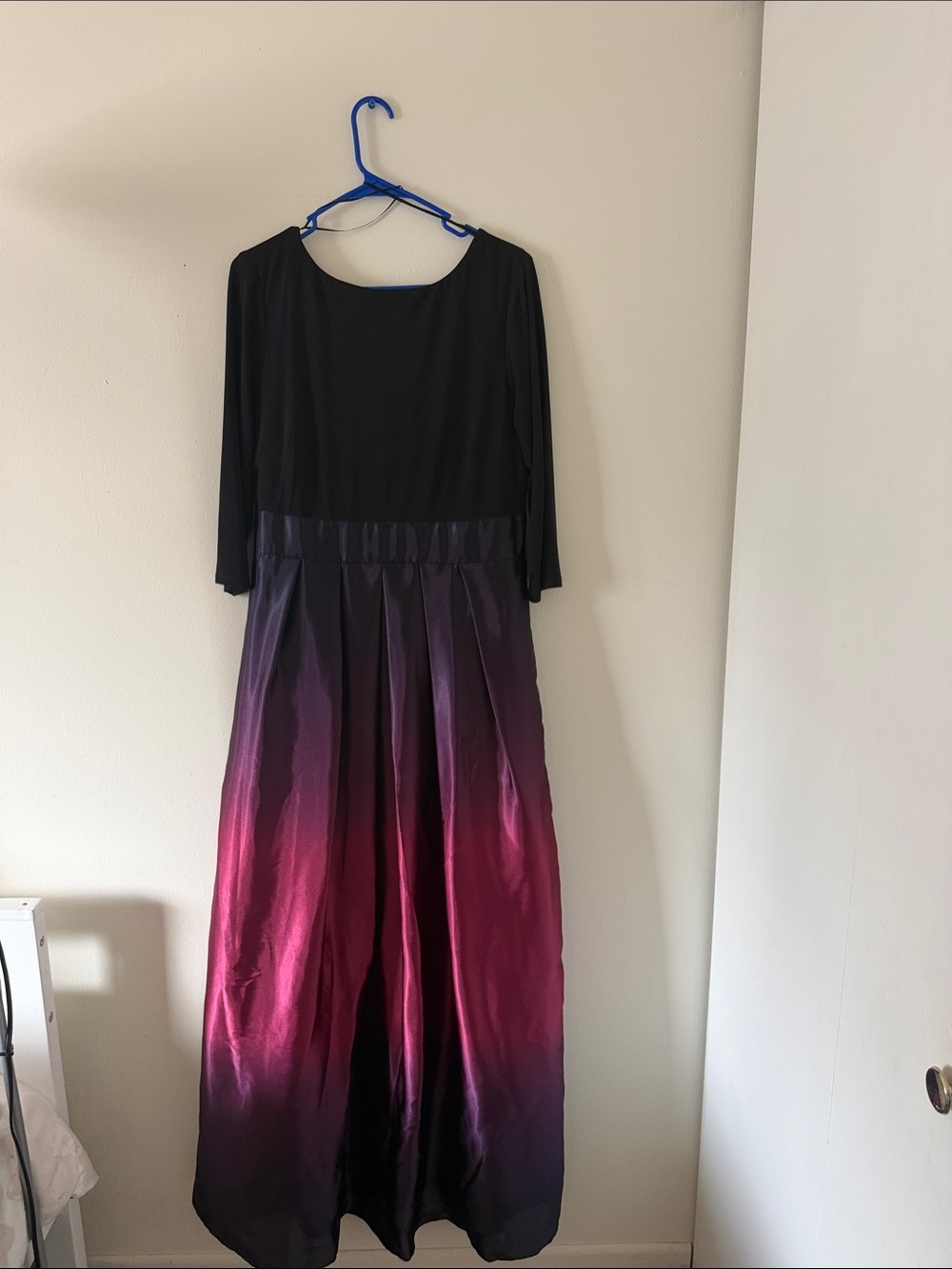 Black Bodice Maxi Dress with Plum-to-Fuchsia Ombre Skirt